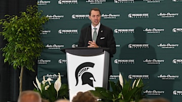 J Batt speaks Wednesday, June 4, 2025, after being introduced as Michigan State University's new athletic director.