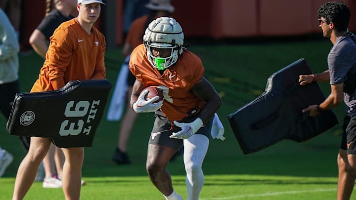 Texas running back CJ Baxter during goes through drills during football practice at Denius Fields on Monday, August 5, 2024.