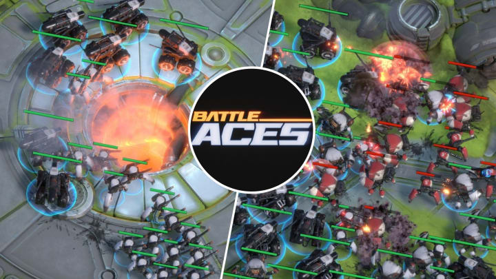The Battle Aces character is destroying the base of their enemy, ensuring there's no survivors.