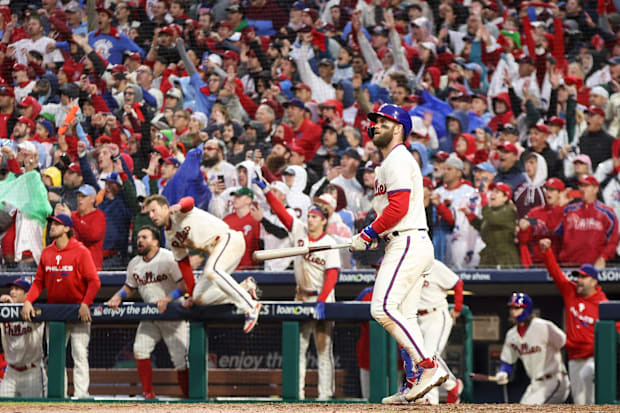 Bryce Harper blasts a playoff home run.