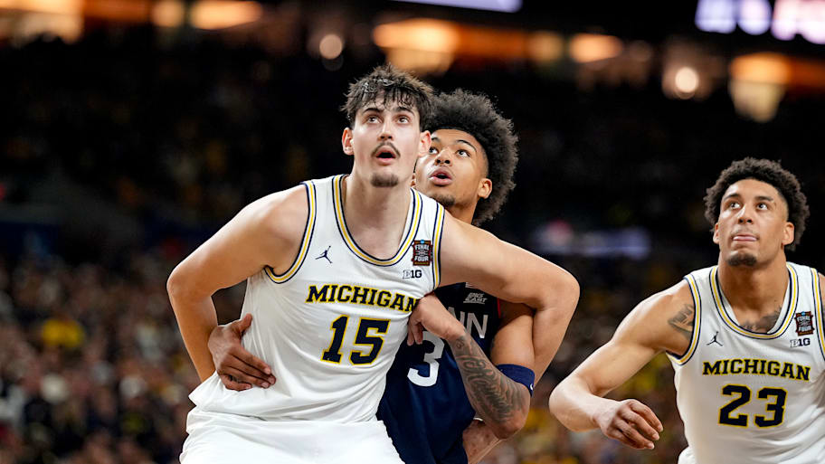 Michigan’s Aday Mara was a huge asset in the first half against UConn in the men’s basketball national title game.