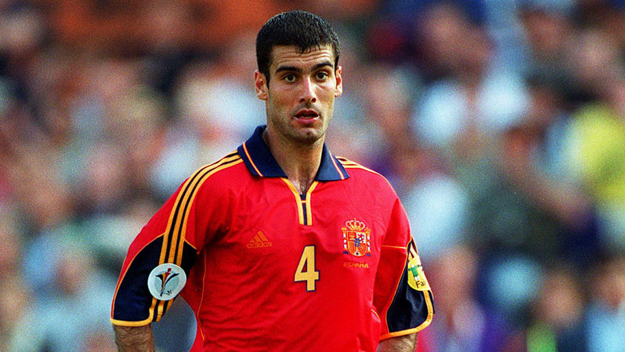 Pep Guardiola in action for Spain