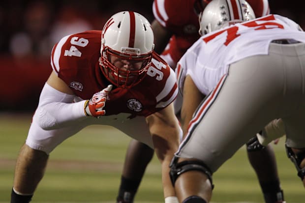 Nebraska Cornhuskers defender Jared Crick lines up against the Ohio State Buckeyes.