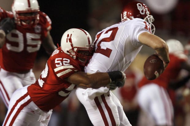 Phillip Dillard sacks Oklahoma quarterback Landry Jones during the Huskers' 10-3 win in Lincoln in 2009.