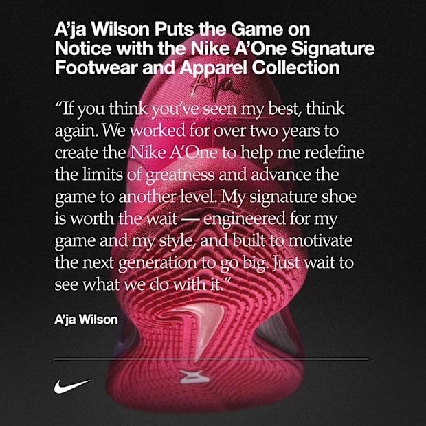 A'ja Wilson quote on pink Nike basketball shoe.