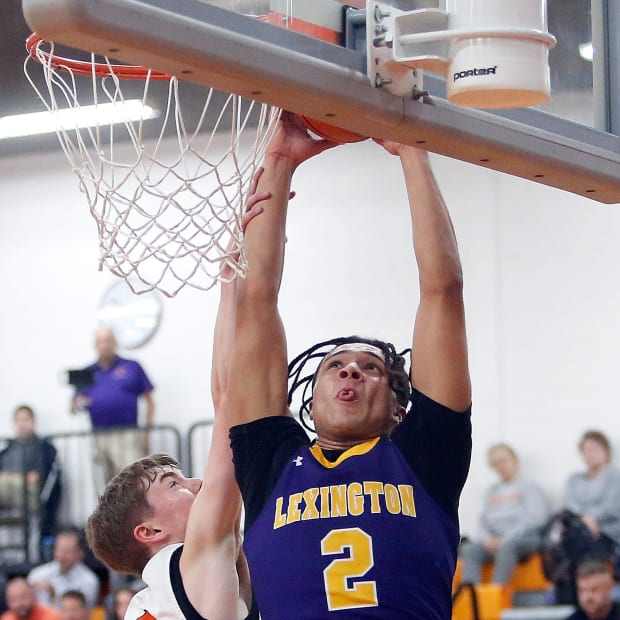 Lexington High School's Brayden Fogle (2) is a Division I prospect in football and basketball.