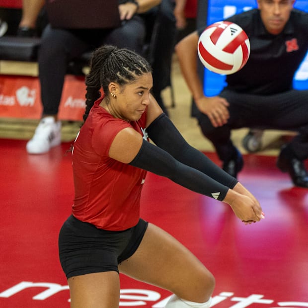 Nebraska outside hitter Teraya Sigler receives a serve during the Red-White Scrimmage on Saturday.