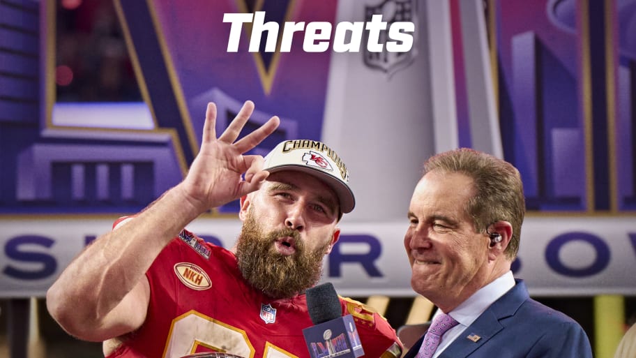 Chiefs tight end Travis Kelce and CBS announcer Jim Nantz