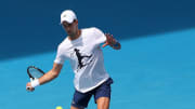 Novak Djokovic Practices On Court Ahead of 2022 Australian Open