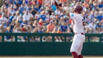 South Carolina baseball star Ethan Petry after hitting a double in the 2023 Super Regional