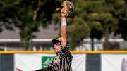 Archbishop Mitty's Nico Rodriguez, right, leaps for a high throw as St. Mary's Rolen Reyes safely steals second during the 2024 CIF NorcCal Baseball Division I semifinal at St. Mary's in Stockton on May 30, 2024.