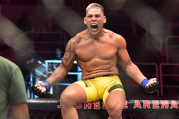 Brunno Ferreira reacts after a fight against Gregory Rodrigues during UFC 283 at Jeunesse Arena. 