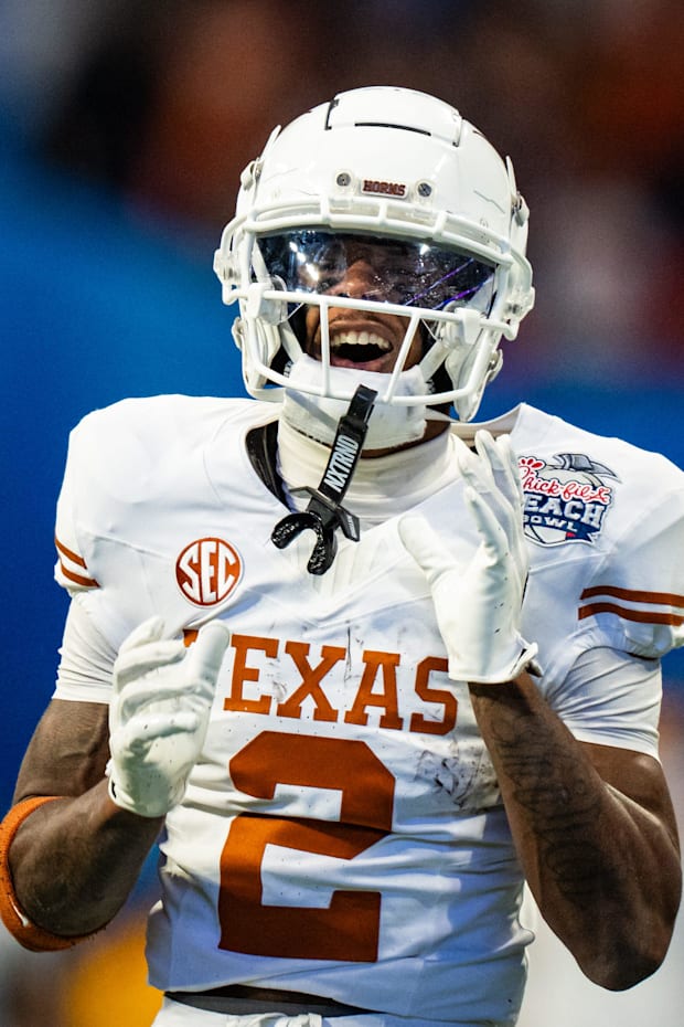 Texas Longhorns wide receiver Matthew Golden celebrates a catch against Arizona State. 