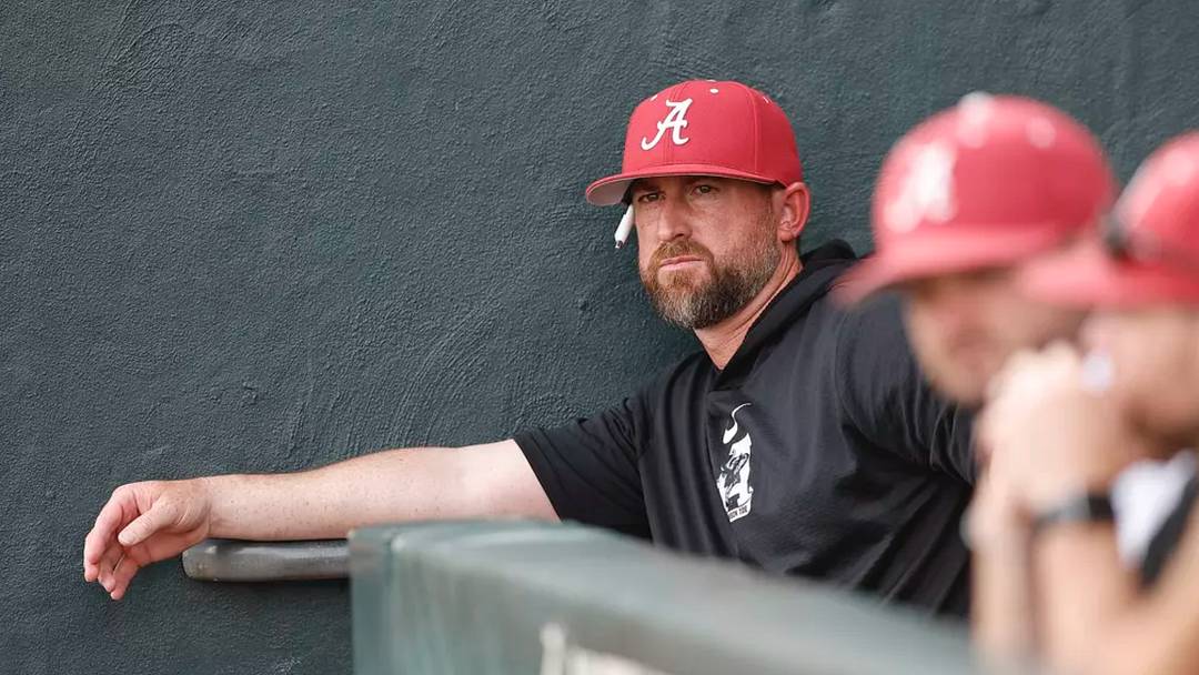 Alabama Head Coach Rob Vaughn in action against Arkansas at Sewell-Thomas Stadium in Tuscaloosa, AL on Friday, Apr 10, 2026. Alabama Head Coach Rob Vaughn in action against Arkansas at Sewell-Thomas Stadium in Tuscaloosa, AL on Friday, Apr 10, 2026.