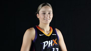 Phoenix Mercury's Amy Atwell (12) during media day at Footprint Center in Phoenix on May 9, 2024.