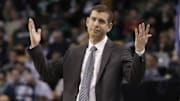 Mar 22, 2017; Boston, MA, USA; Boston Celtics head coach Brad Stevens reacts to a call from the sideline as they take on the Indiana Pacers in the second quarter at TD Garden. 