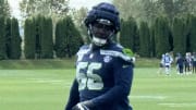 Seattle Seahawks guard McClendon Curtis between reps during a drill at training camp.