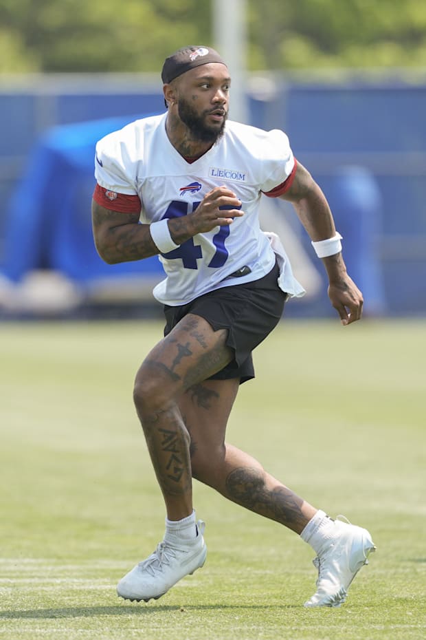 Buffalo Bills cornerback Christian Benford works out during Minicamp at Highmark Stadium