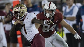 Florida State wide receiver Lawayne McCoy (7) runs with the ball during the fourth quarter of the Seminoles' loss against the Stanford.