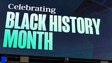 Feb 6, 2025; Boston, Massachusetts, USA; Black History Month signs shown before the start of the game against the Boston Celtics and Dallas Mavericks at TD Garden. Mandatory Credit: David Butler II-Imagn Images