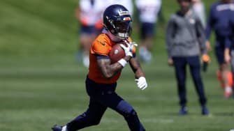 Denver Broncos wide receiver Troy Franklin (16) during organized team activities at Centura Health Training Center. 