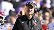 Nov 8, 2025; Fort Worth, Texas, USA; Iowa State Cyclones head coach Matt Campbell looks on during the first half against the TCU Horned Frogs at Amon G. Carter Stadium. 