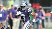 Kansas State Wildcats running back Dylan Edwards against the UCF Knights at Bill Snyder Family Stadium.
