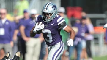 Kansas State Wildcats running back Dylan Edwards against the UCF Knights at Bill Snyder Family Stadium.
