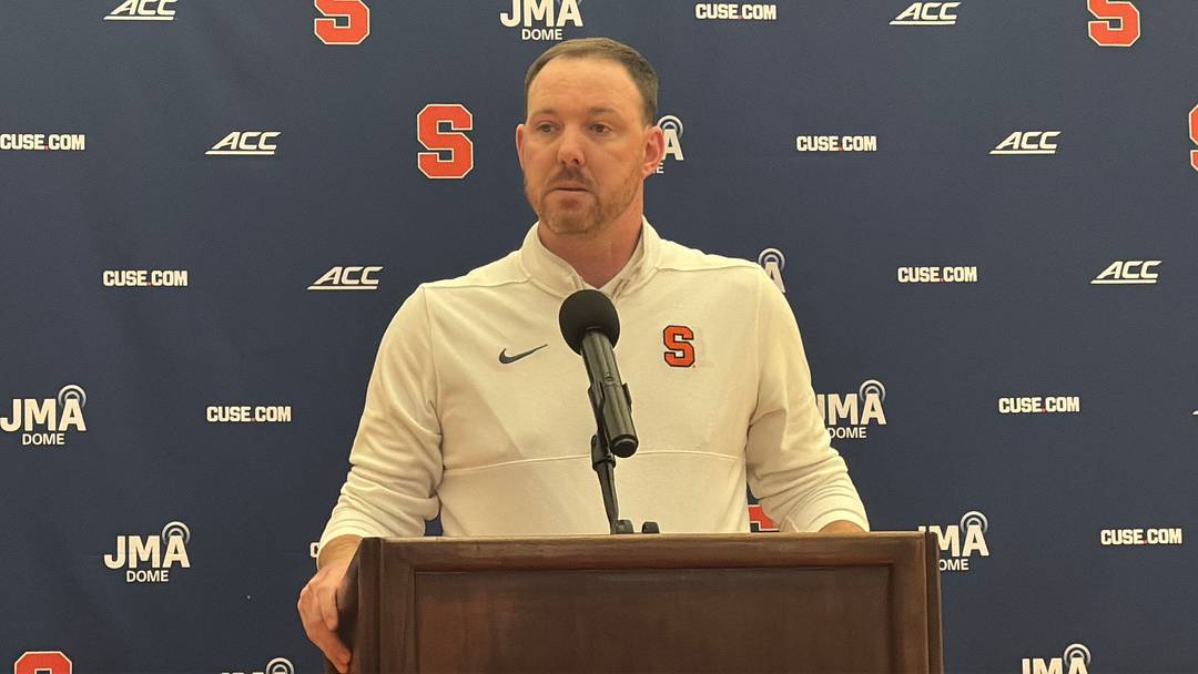 Oct 9, 2026; Syracuse, NY, USA; Syracuse Orange head coach Gerry McNamara answers questions from the media during the Syracuse Media Day at Carmelo K. Anthony Basketball Center. 