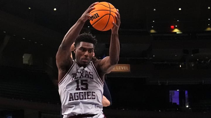 Texas A&M Aggies forward Henry Coleman III comes down with a rebound in last year's NIT.