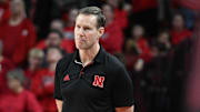 Mar 1, 2025; Lincoln, Nebraska, USA;  Nebraska Cornhuskers head coach Fred Hoiberg watches action against the Minnesota Golden Gophers during the first half at Pinnacle Bank Arena. Mandatory Credit: Steven Branscombe-Imagn Images