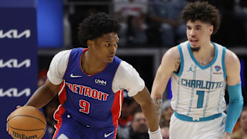 Jan 24, 2024; Detroit, Michigan, USA;  Detroit Pistons forward Ausar Thompson (9) dribbles 
