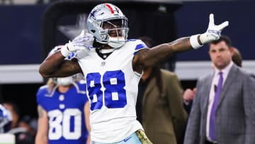 Nov 12, 2023; Arlington, Texas, USA;  Dallas Cowboys wide receiver CeeDee Lamb (88) reacts after a catch during the first quarter against the New York Giants at AT&T Stadium. Mandatory Credit: Kevin Jairaj-USA TODAY Sports