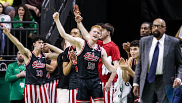 Indiana's bench celebrates during Tuesday's game at Oregon.