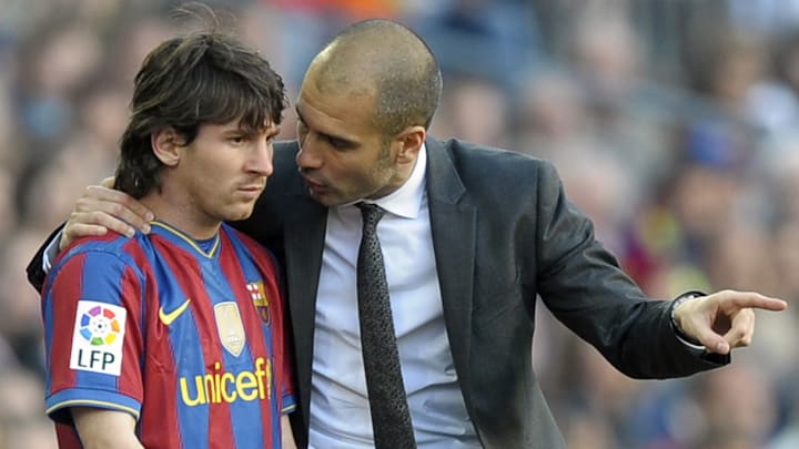 Pep Guardiola mit dem damals noch jungen Talent Lionel Messi