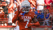 Texas Longhorns defensive back Jahdae Barron (7) reacts to a play during the Longhorns' game against the Florida Gators, Nov. 9, 2024 at Darrell K. Royal Texas Memorial Stadium in Austin.