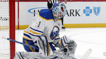 Jan 6, 2024; Pittsburgh, Pennsylvania, USA;  Buffalo Sabres goaltender Ukko-Pekka Luukkonen (1)