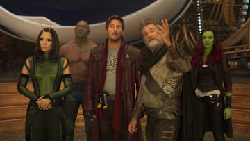 Guardians Of The Galaxy Vol. 2..L to R: Mantis (Pom Klementieff), Drax (Dave Bautista), Star-Lord/Peter Quill (Chris Pratt), Ego (Kurt Russell) and Gamora (Zoe Saldana)..Ph: Film Frame..©Marvel Studios 2017