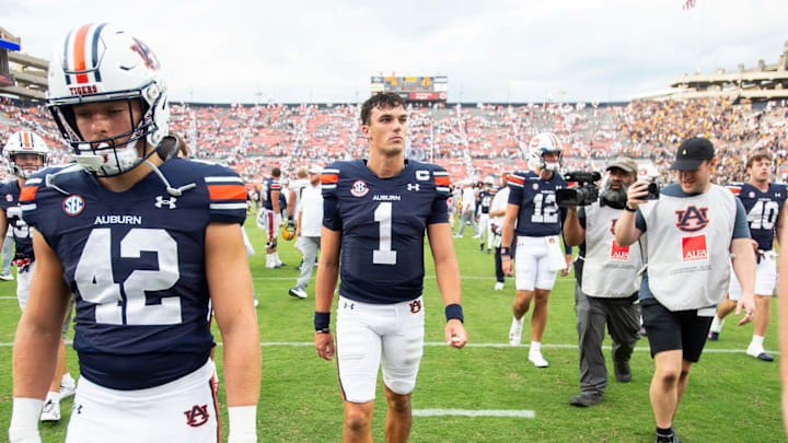 Quarterback Payton Thorne walks off the field after the game as the California Golden Bears defeated Auburn Tigers 21-14.