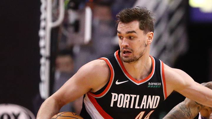 Dec 16, 2019; Phoenix, AZ, USA; Portland Trail Blazers forward Mario Hezonja (44) against Phoenix Suns forward Kelly Oubre Jr. (3) at Talking Stick Resort Arena. Mandatory Credit: Mark J. Rebilas-USA TODAY Sports