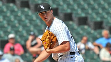 Jun 25, 2025; Chicago, Illinois, USA; Chicago White Sox pitcher Grant Taylor (31) watches his first during the eighth inning against the Arizona Diamondbacks at Rate Field. Mandatory Credit: Patrick Gorski-Imagn Images