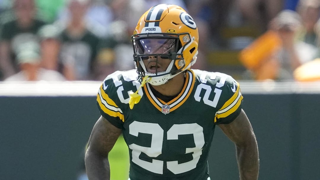 Sep 15, 2024; Green Bay, Wisconsin, USA;  Green Bay Packers cornerback Jaire Alexander (23) during the game against the Indianapolis Colts at Lambeau Field. Mandatory Credit: Jeff Hanisch-Imagn Images