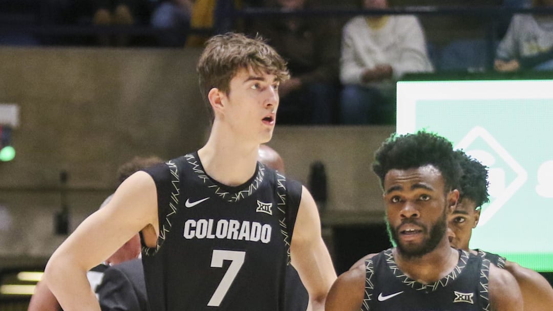 Jan 17, 2026; Morgantown, West Virginia, USA; Colorado Buffaloes players walk out of a timeout during the second half against the West Virginia Mountaineers at Hope Coliseum.