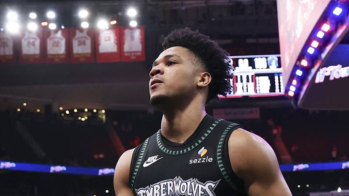 Apr 10, 2026; Houston, Texas, USA; Minnesota Timberwolves guard/forward Terrence Shannon Jr. (1) walks off the court after the game against the Houston Rockets at Toyota Center. Mandatory Credit: Troy Taormina-Imagn Images