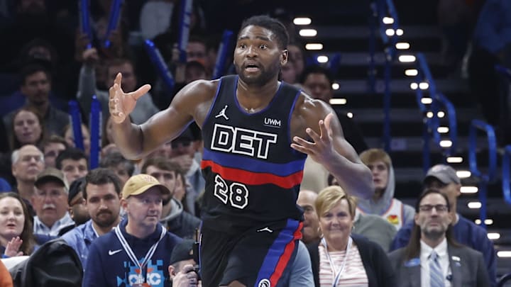 Oct 30, 2023; Oklahoma City, Oklahoma, USA; Detroit Pistons center Isaiah Stewart (28) : Alonzo Adams-Imagn Images