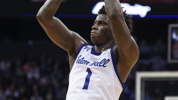 Mar 6, 2024; Newark, New Jersey, USA; Seton Hall Pirates guard Kadary Richmond (1) shoots the ball