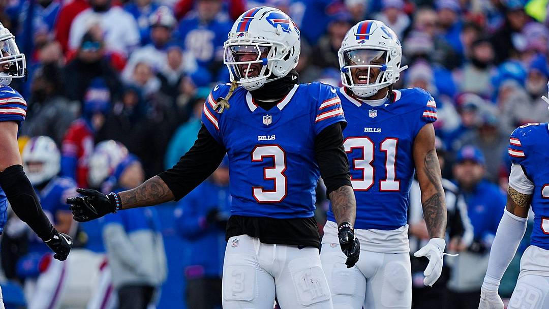 Buffalo Bills S Damar Hamlin smiles after almost intercepting a pass during the second half of the wild card game.