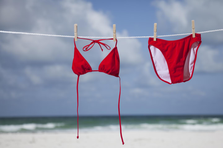 Red bikini on a clothesline