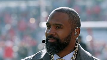 Former Michigan Wolverine Charles Woodson on the field before Michigan's game against Ohio State at Ohio Stadium in Columbus on Nov. 26, 2022. 