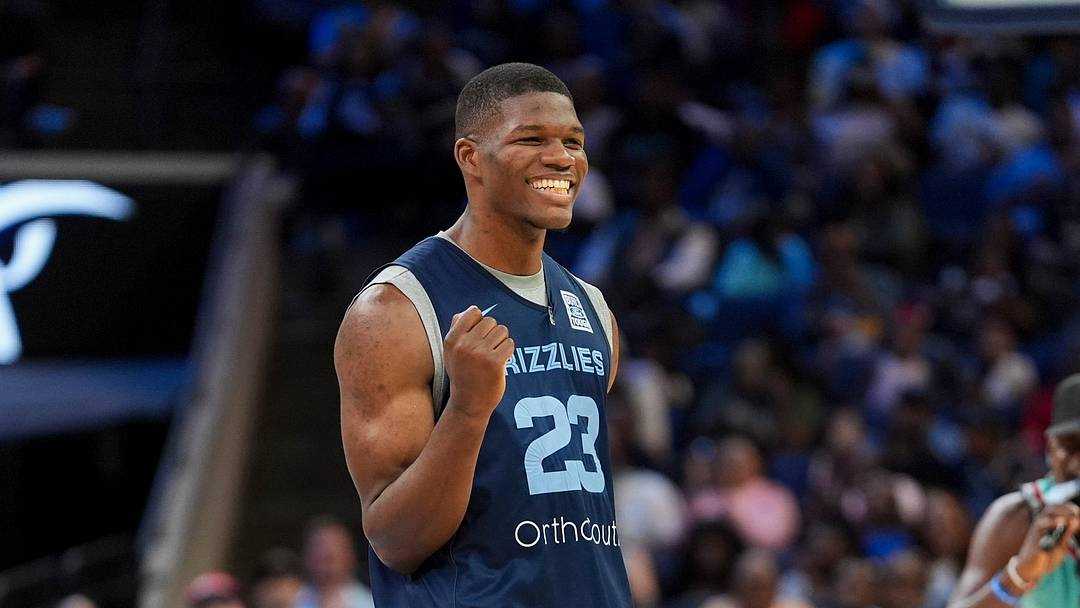 Grizzlies' Cedric Coward (23) takes part in the rookie dance challenge during open practice at the FedExForum on October 4, 2025, in Memphis, Tenn.